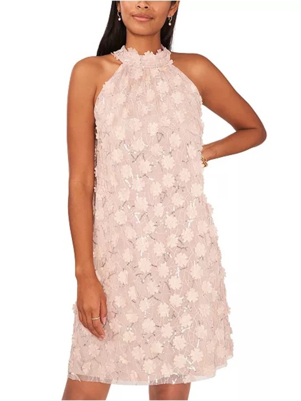 NWT MSK Small Women's Sequin Sleeveless A-Line Short Dress Champagne/Silver